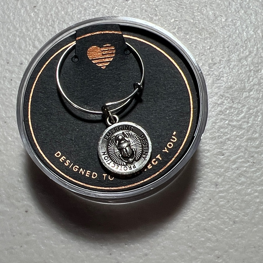 Alex and Ani Beetle Scarab charm ring -.925 silver wire- expandable